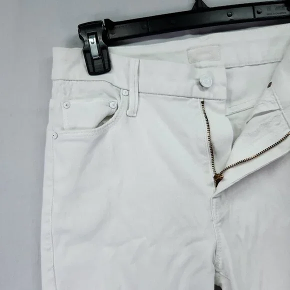 Mother Jeans Women’s 27 Mid Waisted Looker Ankle Fray Glass Slipper White